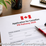 Canada PR Pathway 2026 guide showing Express Entry, Provincial Nominee Program, work permit, student, and family sponsorship routes to Canadian permanent residency.