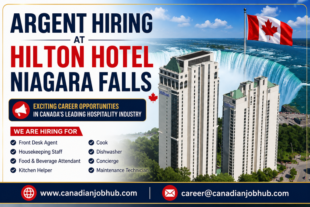 Employees working at Hilton Hotel Niagara Falls Canada with hospitality staff serving guests in 2026