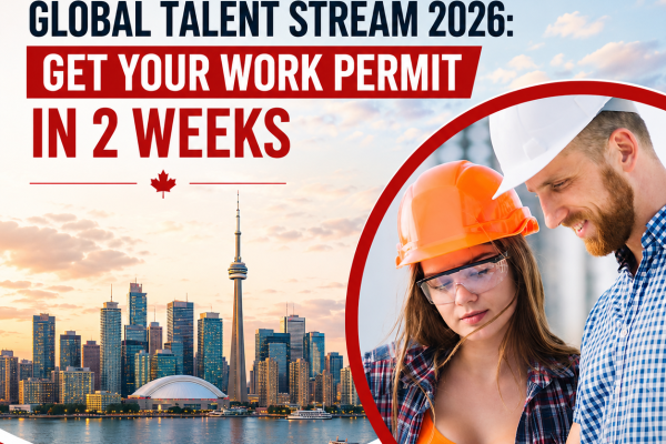Skilled foreign professionals working in a Canadian technology company under the Canada Global Talent Stream 2026 work permit program.